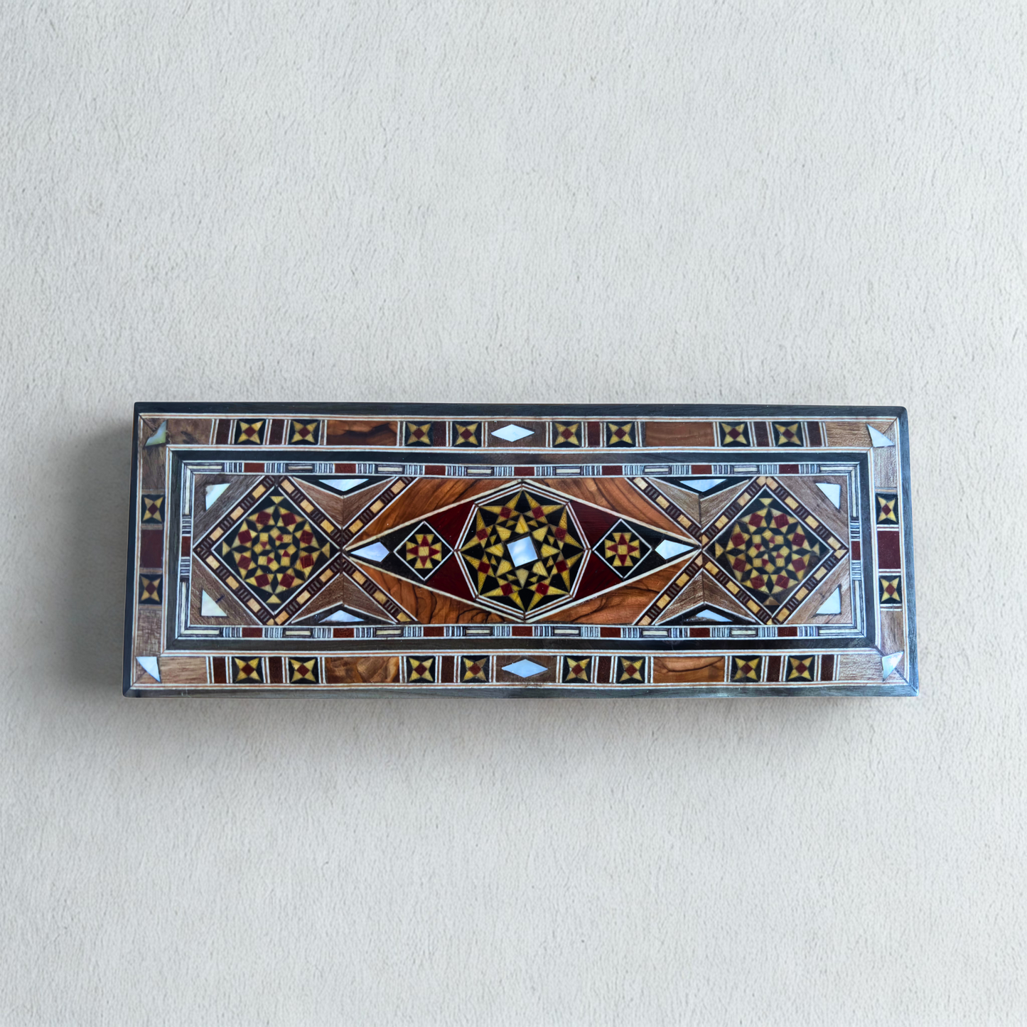 Şam Mozaik Kalem, Takı ve Tesbih Kutusu – Sedef Kakmalı El Yapımı
