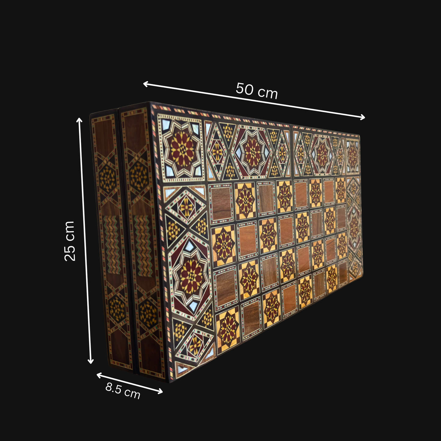 Table de Backgammon et d’Échecs Damasquine Faite à la Main par Gaby Al Dayeh – Chef-d’Œuvre avec Incrustations de Nacre