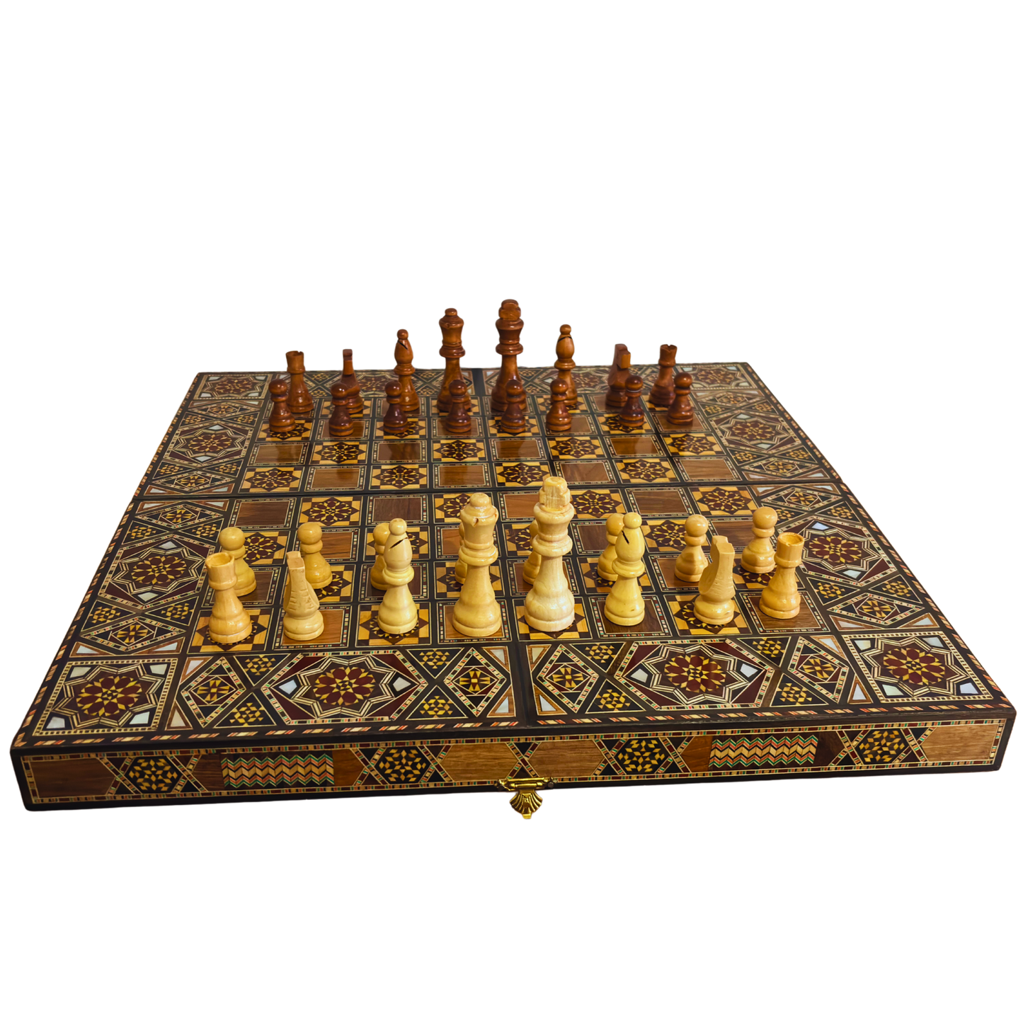 Table de Backgammon et d’Échecs Damasquine Faite à la Main par Gaby Al Dayeh – Chef-d’Œuvre avec Incrustations de Nacre