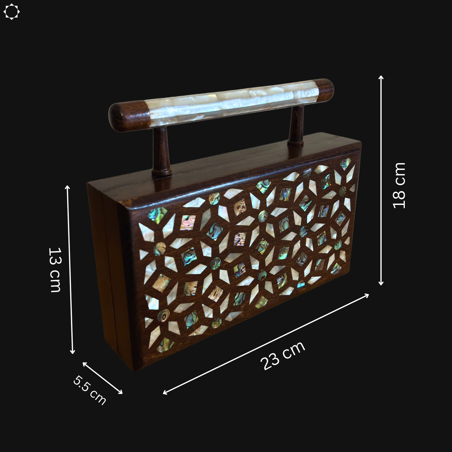 Sırlar Bahçesi – Geometrik ve Bitkisel Sedef Kakmalı Cevizden El Çantası