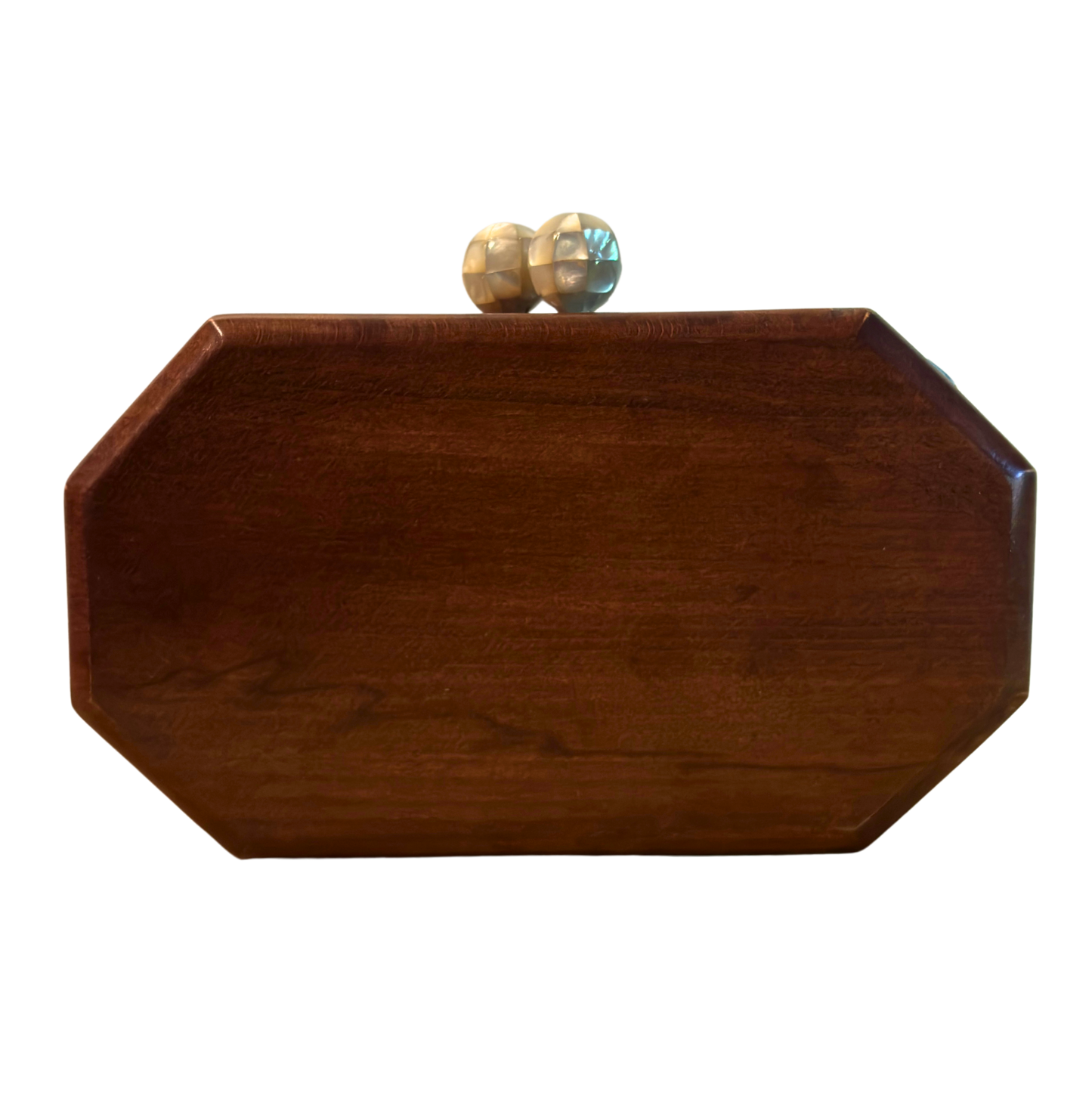 Jouri – Luxury Damascene Clutch with Mother of Pearl Rose Inlay & Pearl Rosary Chain