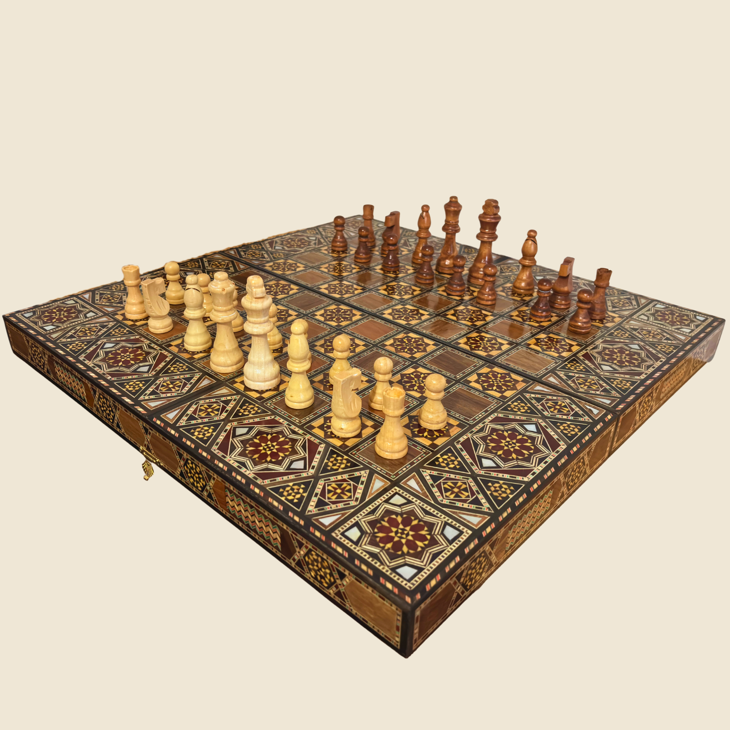Handgefertigter Damaszener Schach- & Backgammon-Tisch von Gaby Al Dayeh – Meisterwerk mit Perlmutt