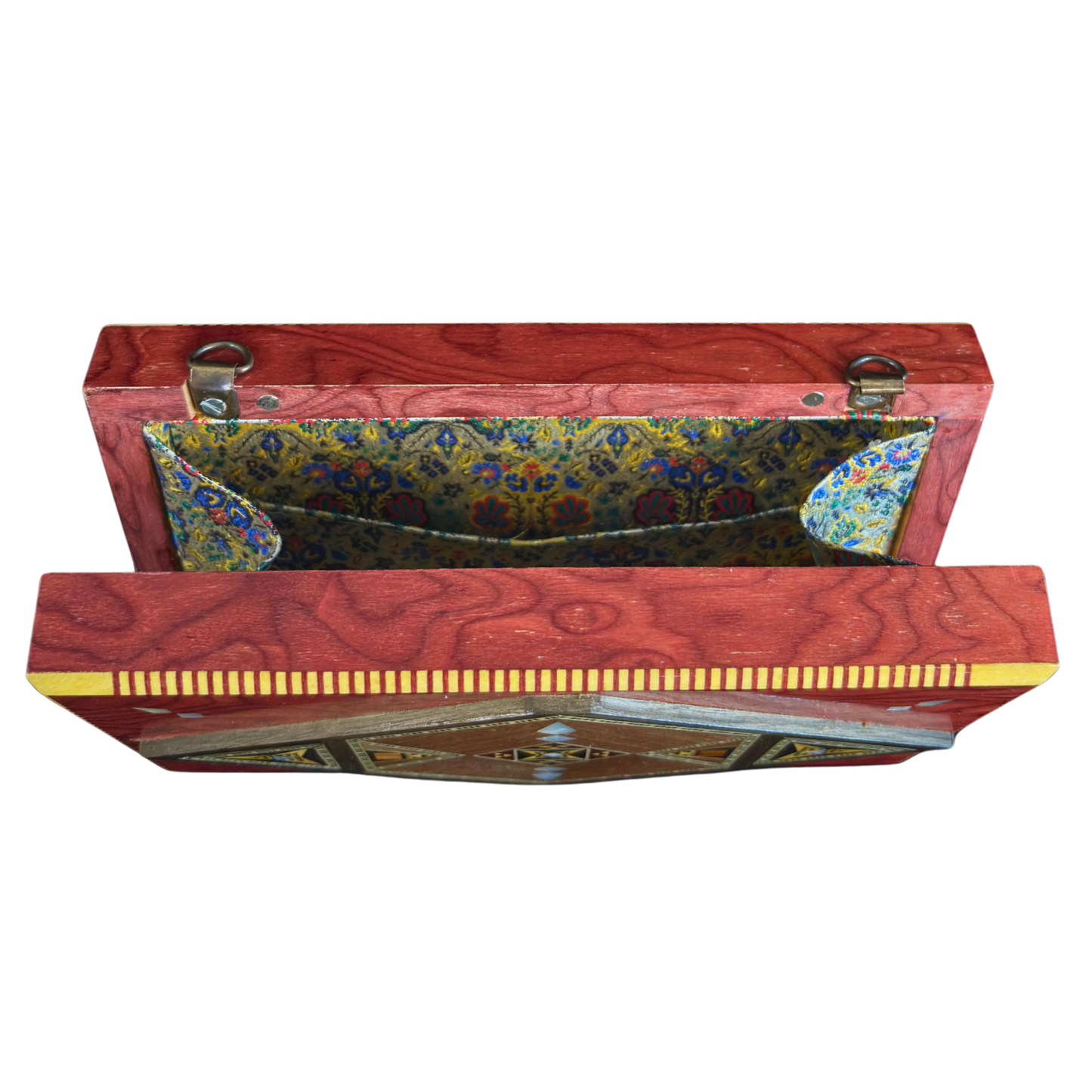Luxury Damascene Mosaic Clutch with Mother of Pearl & Brocade Interior