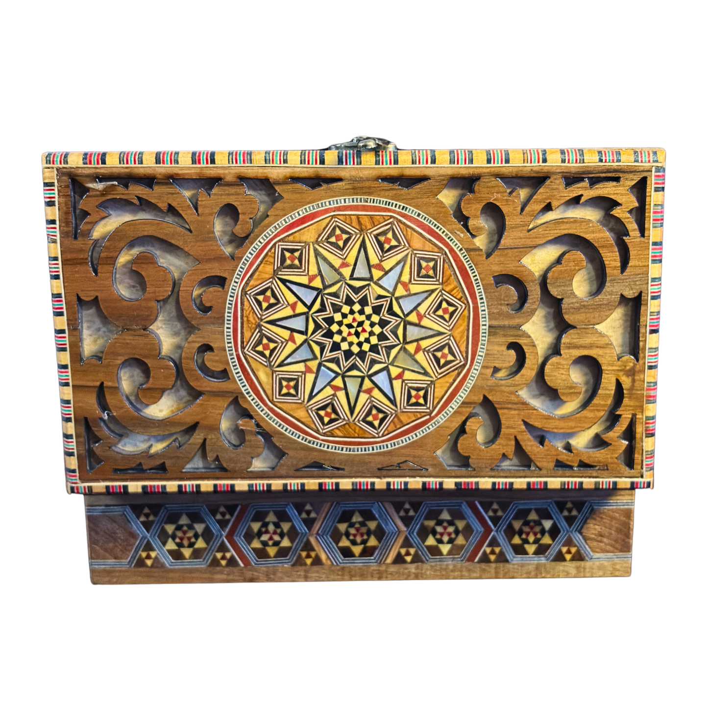 Handgefertigte Mosaik-Schatulle aus Damaskus – Perlmutt & Schnitzkunst