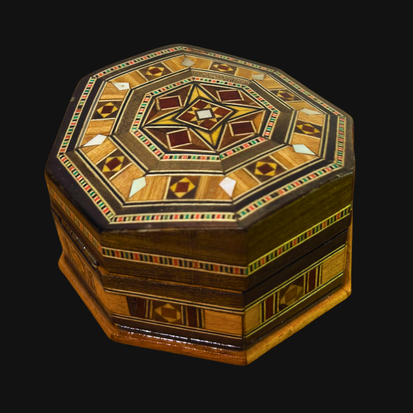 Handgefertigte Mosaik-Schatulle aus Damaskus – Holzkunst & Samt